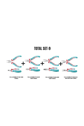 Total Set-9 Elektronikçi Tip Pense 115mm+elektronikçi Tip Yan Keski 115mm+elektronikçi Tip Karga Burun 115mm+elektronikçi Tip Yuvarlak Uçlu Karga Bur