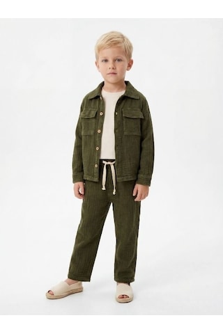 Zekids Erkek Çocuk Müslin Dokulu Rahat Kesim Pantolon-17144 Yeşil