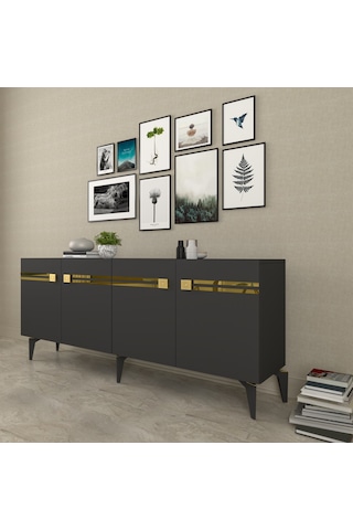 Vie Konsol Tv Sehpası Çok Amaçlı Dolap 150 Cm Antrasit Altın