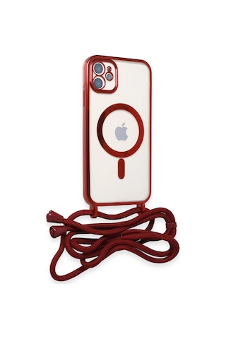 Apple Uyumlu iPhone 11 Kılıf Divo Lazer Askılı Magsafe Kapak Kırmızı