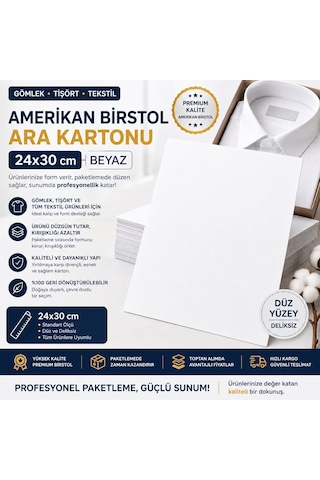 Premium Beyaz Gömlek Ara Kartonu 24x30 Cm 500'lü Kazak, Tişört Ve Tekstil Ürünleri İçin
