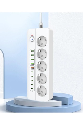 Isıya Dayanıklı Power Tuşlu 5'li Grup Priz 5x Usb 5x Type-c Çıkışlı Priz 2 Mt Kablolu 0