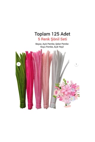 125 Adet 5'li Pembe Tonları Şönil Seti Koyu Pembe, Şeker Pembe, Açık Yeşil, Açık Pembe, Beyaz