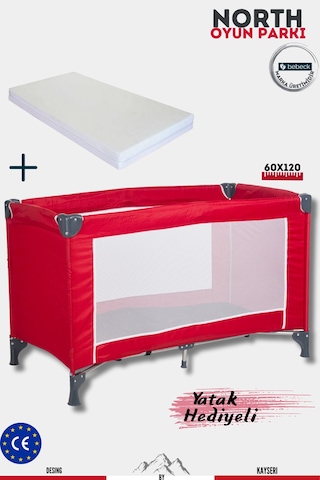 North Kırmızı Oyun Parkı 60x120cm Yatak Hediyeli