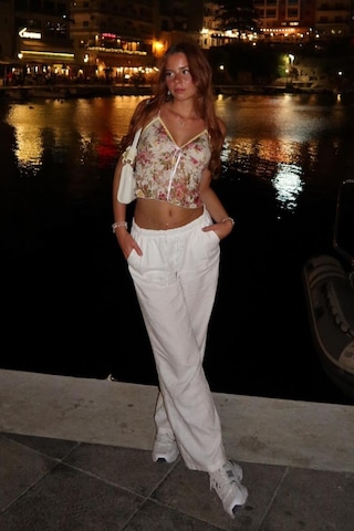 Madmext Beyaz Beli Büzgülü Wide Leg Kumaş Pantolon Mg1950-beyaz Beyaz