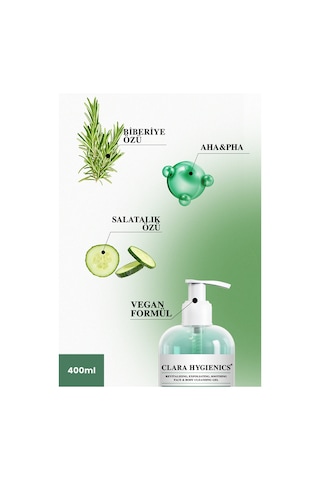 Clara Hygienics Rosemary Touch Cilt Tonu Eşitleyici Ölü Hücre Temizleyici Vegan Yüz Ve Vücut Temizleme Jeli 400 Ml