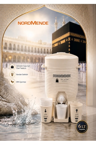 Mey İthalat Nordmende Zemzem Su Sebili 6 Lt Kabe Temalı Zemzemlik Bardaklıklı Hac Umre Hediyelik Sebil Diğer
