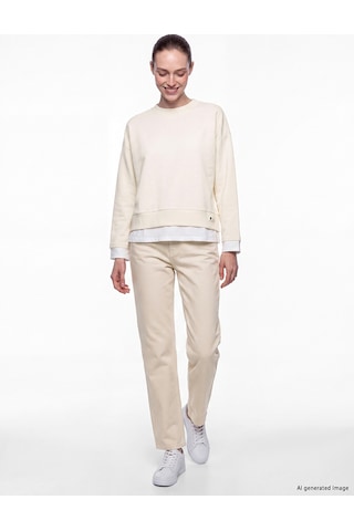 Lcw Comfort Bej Bisiklet Yaka Oversize Kadın Sweatshirt