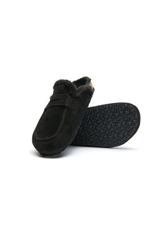 Comfortfusse Snug-pl - Kadın Ortopedik Deri Sabo Terlik Siyah Süet Deri