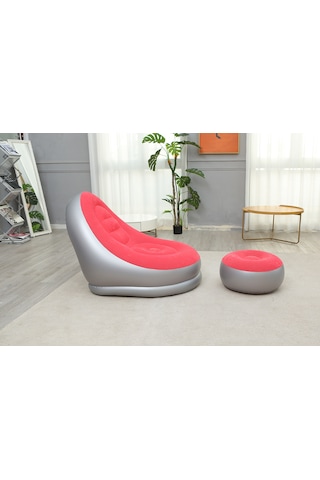 Ikkb Şişme Tembel Koltuk Pedalı İki Parçalı Taşınabilir Dış Mekan Mobilyaları Ayak Pompalı Pembe Pembe