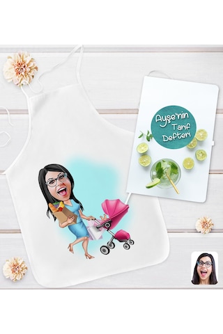 Bk Gift Kişiye Özel Karikatürlü Aşçı Anne Tasarımlı Mutfak Önlüğü Ve Yemek Tarif Defteri Hediye Seti-3, Anneye Hediye, Anneler Günü Hediyeleri