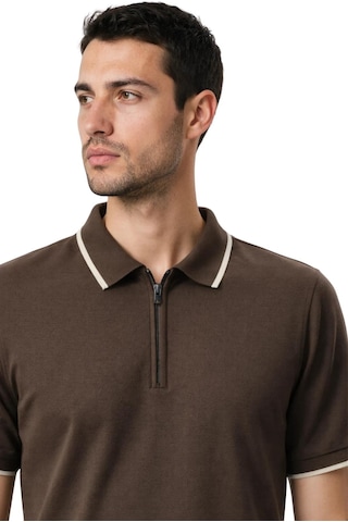 Arma Ar-ma Erkek Polo Yaka Tişört Baskisiz Basic Yaka Fermuarli Örme Kumaş Regular Fit %100 Pamuk 30/1 Çift Toplama Penye Pike Y31374356502 Kahverengi-k1