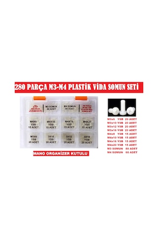 M3-M4 PLASTİK POLYAMİD VİDA-SOMUN SETİ 280 PARÇA