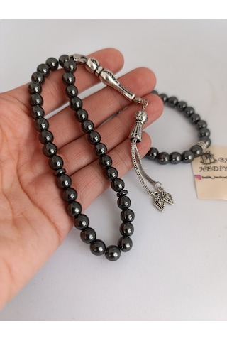 Doğaltaş Tespih-bileklik Takım Ahşap Kutulu /hematit Taşı Hmtt-10 Gri - Siyah