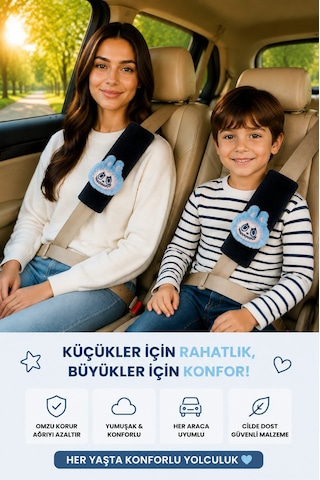 Bunny Mavi Emniyet Kemeri Aksesuarı - Emniyet Kemeri Kılıfı-araç Emniyet Kemeri Omuz Koruyucu 1 Adet