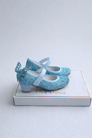 Butikhappykids Kız Çocuk Abiye Ayakkabı Mavi Kelebekli Pırıltılı Parti -doğum Günü Topuklu Kız Çocuk Ayakkabı Mavi