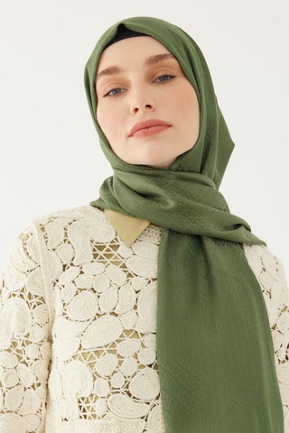 Mirsoy Scarf Halka Desen Parlak Jakar Şal - Yeşil Yeşil