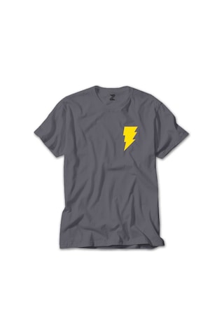 Black Adam Yellow Logo Gri Tişört