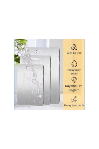 Paslanmaz Çelik Kesme Tahtası - Büyük - Orta - Küçük Boy 3lü Set Metalik