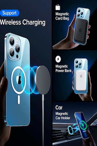 İphone 16 Pro Max Uyumlu Magsafe Kablosuz Şarj Özellikli Şeffaf Kılıf