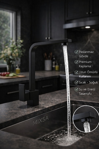 Lüx Premium Siyah Kare Mutfak Bataryası