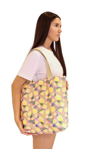 İcone Bag Kadın, Kız Plaj Çantası, Baskılı Plaj Çanta, Limon Desenli Çanta Pembe