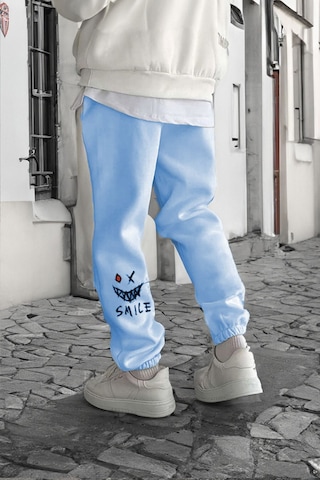 Smile Face Bebe Mavisi Jogger Eşofman Altı - Paça Baskı Detaylı Lastik Paça Baskılı Rahat Tarz Bebe Mavisi
