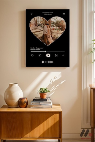 Kişiye Özel Kalp Fotoğraflı Müzik Posteri, Çerçevesiz Yüksek Kalite Duvar Afişi - Sevdiklerinize Öze