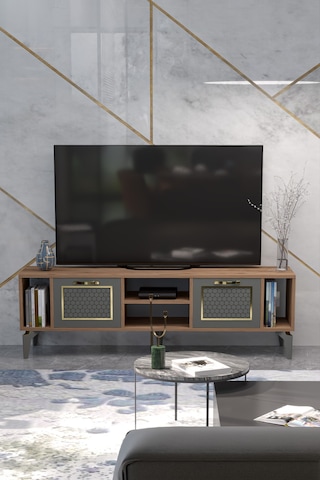 Northcity Linya Gold Tv Sehpası Kahverengi Açık Kahverengi
