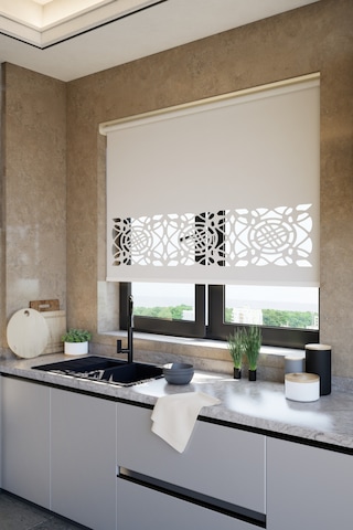 Lazer Kesim Mat Stor Perde, Lazer Kesimli Klasik Serisi, C-6002 Ekru Renk Beyaz