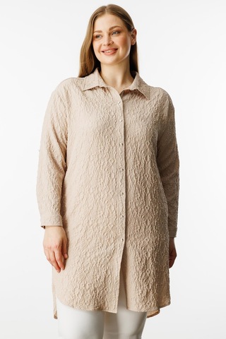 Moda İlgi Kadın Büyük Beden Gofre Kumaş Uzun Tunik 4218 Taş Taş