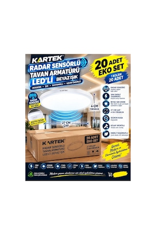 20 Adet 18w Radar Sensörlü Sıva Üstü Tavan Armatürü,18w Kendinden Ledli Modern İnce Tasarım ,akıllı Aydınlatma,aydınlatma Glop Armatürü Led Avize Aplik Balkon Banyo Koridor Lambası Led Beyaz