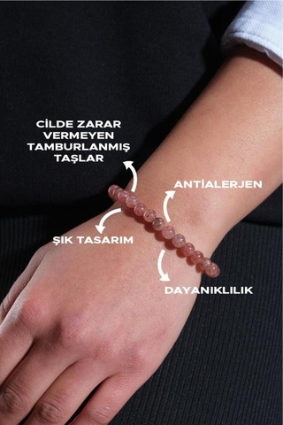 Aşk Ve Güç Bilekliği - Çilek Kuvars - Ruhsal Huzur Ve Sevgi Kombin Bilekliği Pembe