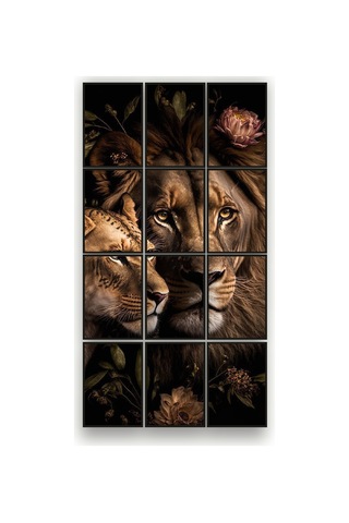 12 Parça Dişi Erkek Aslan Çerçeve Görünümlü Mdf Tablo Duvar Süsü Hediyelik Eşya 45cm X 85cm Renkli - 602526121 Renkli