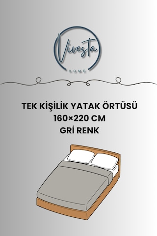 %100 Pamuk Saçaklı Tek Kişilik Yatak Örtüsü 160x220 Şık Ve Modern Tasarım Gri