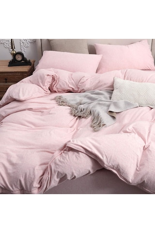 Soft Pink Çarşafı Lastikli Çift Kişilik Nevresim Takımı