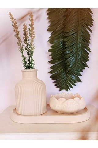 Vazo Seti Pampas Vazo Lotus Mumluk Dekoratif Tabak Biblo Seti 3 Parça Koyu Krem Renginde