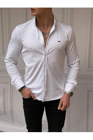 Modefendi Slimfit Merserize Pamuk Uzun Kollu Gömlek Beyaz