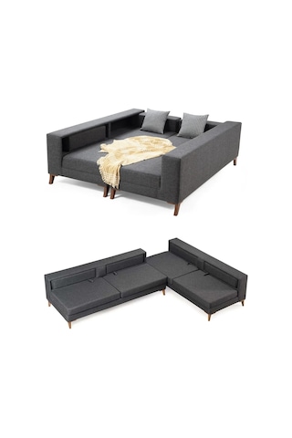 Zeri Yataklı Puzzle Modüler Köşe Koltuk Takımı & Puflu Köşe Takımı - Bordo-173 Bordo