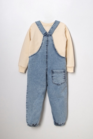 Unisex Çocuk Askısı Bağlamalı Teddy Oyuncaklı 2'li Kot Salopet 001