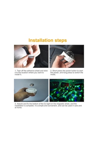 Ulzyvf 3w 5v Araba İç Dekoratif Işık Led, 300mah Pil, Ses Sensörü, Usb Şarjlı, Kendiliğinden Hareketli/kapatma Modu Diğer