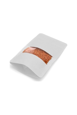 Pencereli Beyaz Kraft Kilitli Doypack Ambalaj 11 X 18,5 + 3,5 Cm. 100 Gr. -1000 Adet