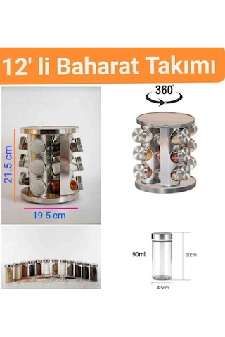 2'li Döner Standlı Paslanmaz Çelik Baharatlık Cam