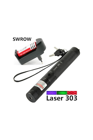 Yeşil Lazer Şarjlı 5000mw 532nm 8km Menzil Kilitli Anahtarlı 4800mah Şarjlı Pil Green Laser Pointer Siyah