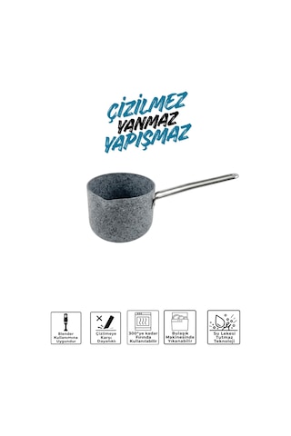 Stone-h 16 Cm Çizilmez Yanmaz Yapışmaz Sos Tenceresi - Derin Süt Tenceresi Granit