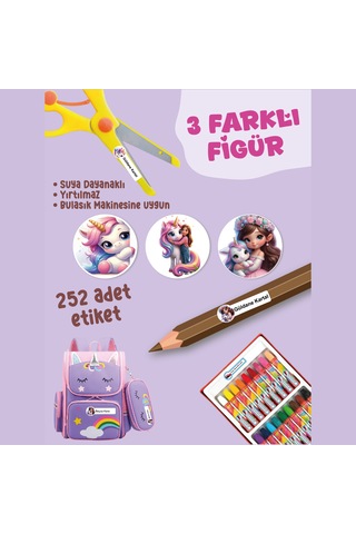 Okul Etiketi Kalem Defter Etiketi Gökkuşağı Atı Özel İsim Yazılabilen Etiket - 252adet