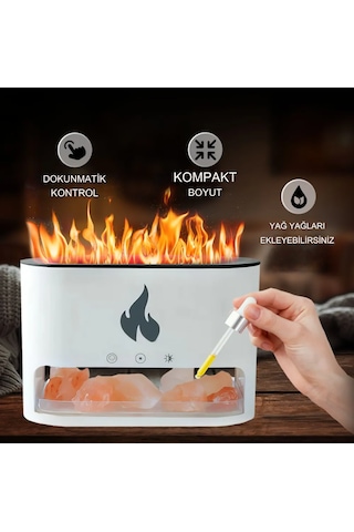 Şömine Hava Nemlendiricisi 4 Renkli Alevli Taşlı Buhar Makinesi