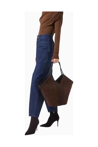Hereu Calella Orta Boy El Yapımı, Süet Ve Dana Derisi Minimalist Tote Çanta Omuz Çantası Koyu Kahverengi
