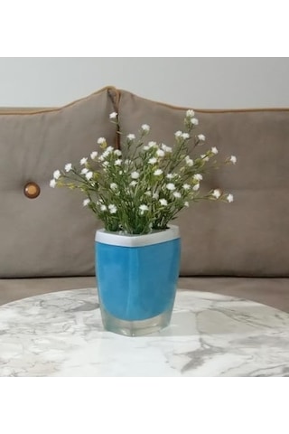 Adet Dahil Vazoda Çiçek Beyaz Yapay Çiçek Dekoratif Gri Poliresin 8x4x16cm Genel