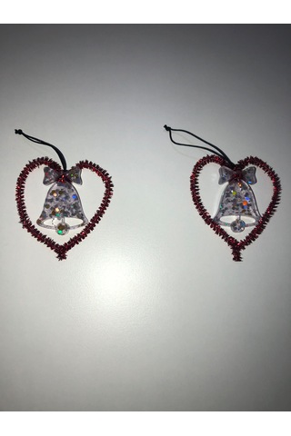 2 Li Kırmızı Kalpli Yılbaşı Çam Ağacı Süsü